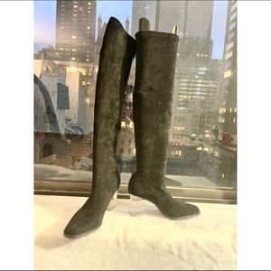 Over-the-knee Black Faux Suede Boots w Clear Heels